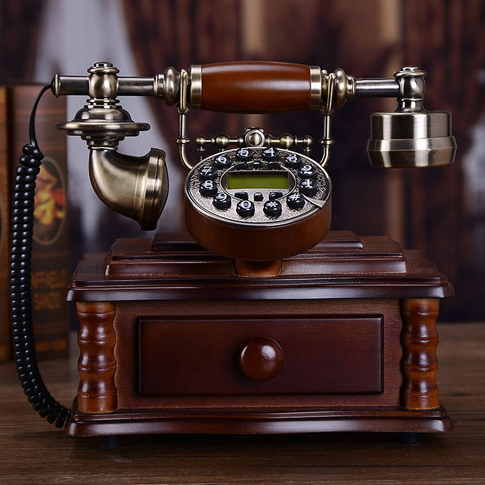 Wielofunkcyjny, zabytkowy, analogowy telefon przewodowy, telefon retro, telefon domowy, telefon stacjonarny z identyfikacją dzwoniącego