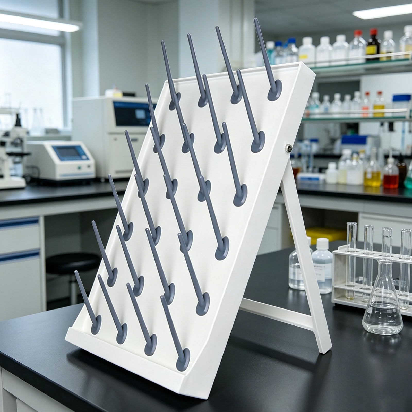 Stendibiancheria da laboratorio, scolapiatti mobile per vetreria, asta antigoccia staccabile, 20 pioli, distanza tra le aste di 9,5 cm, ideale per fiaschette e provette