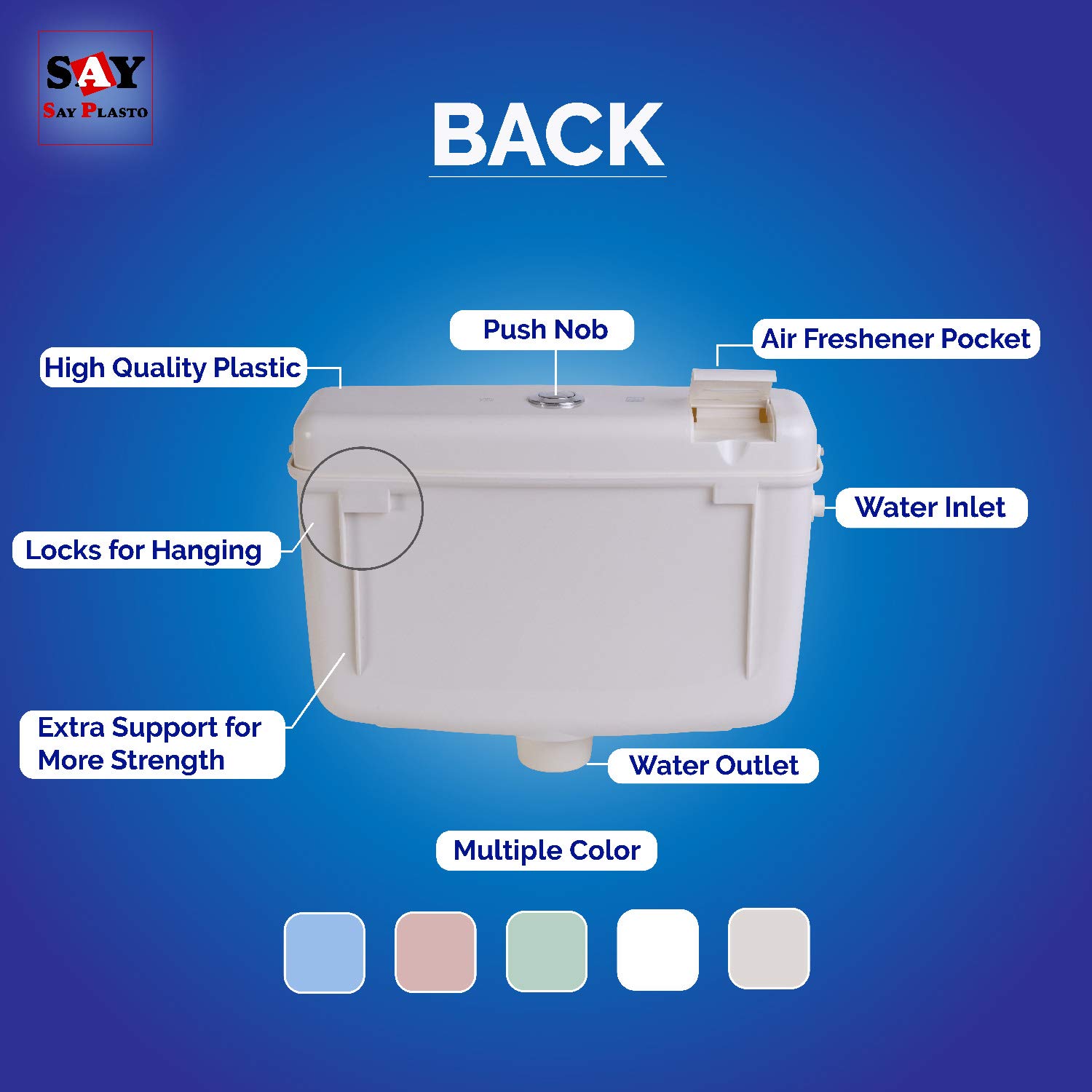 SAY PLASTO Flushing Cistern, Flush Tank, Center Push 10 LTR Capacity, Air Freshner Pocket, Polypropylene Smart PVC Cistern (Cream) 4