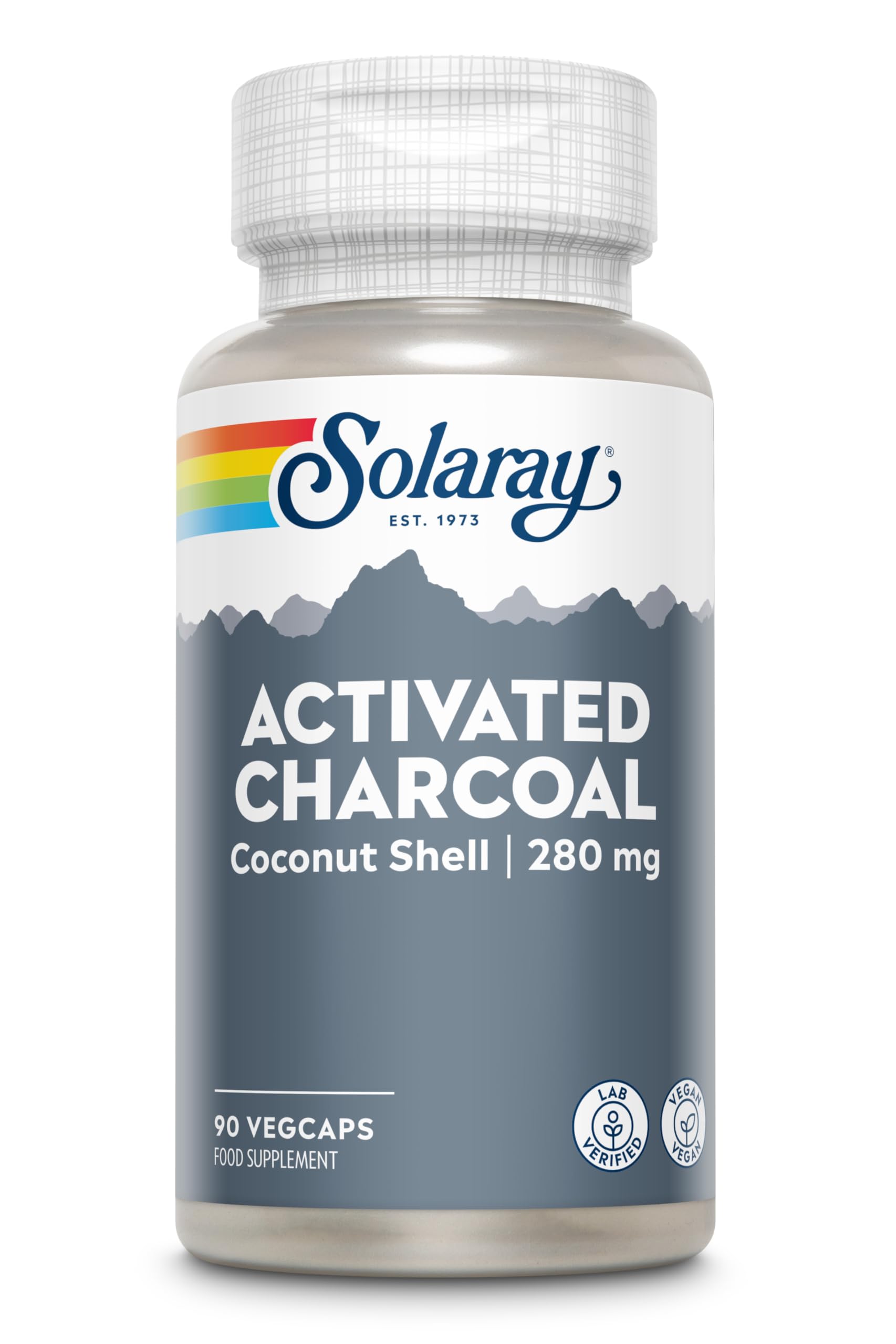Activated Charcoal Capsules - 280mg - 90 Capsules - 3 Month Supply - High Strength Charcol Tablet Alternative from Natural Coconut Shell - Digestion Supplement for Gut - Lab Verified - Solaray