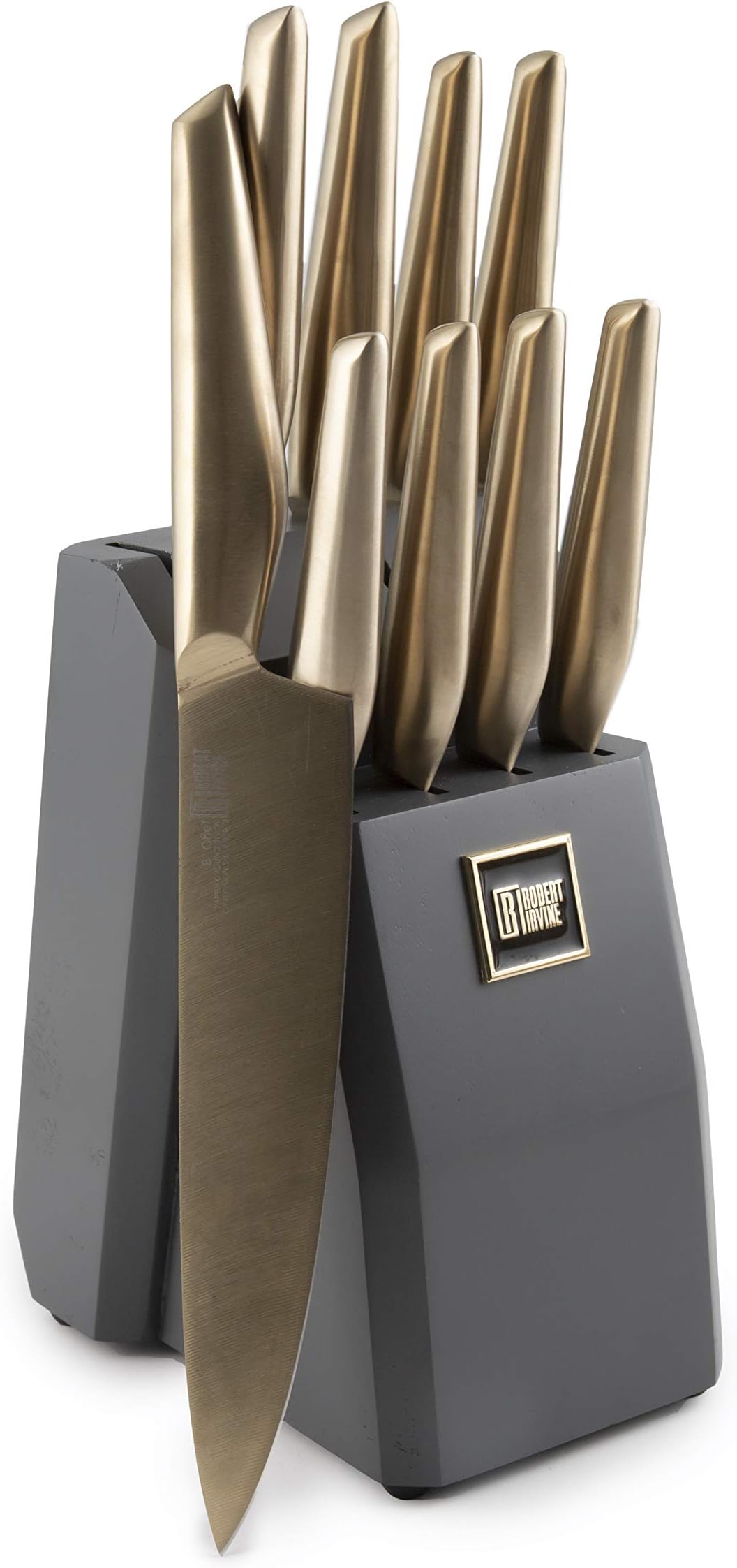 Cambridge Silversmiths Robert Irvine 10-Piece Hollow Handle Cutlery Block in Brushed Gold