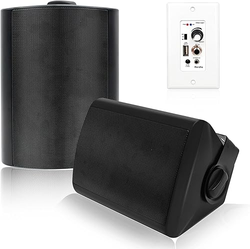 Herdio Altavoces para exteriores de 5.25 pulgadas impermeables de 300 W con amplificador Bluetooth de pared, graves potentes y durabilidad para todo