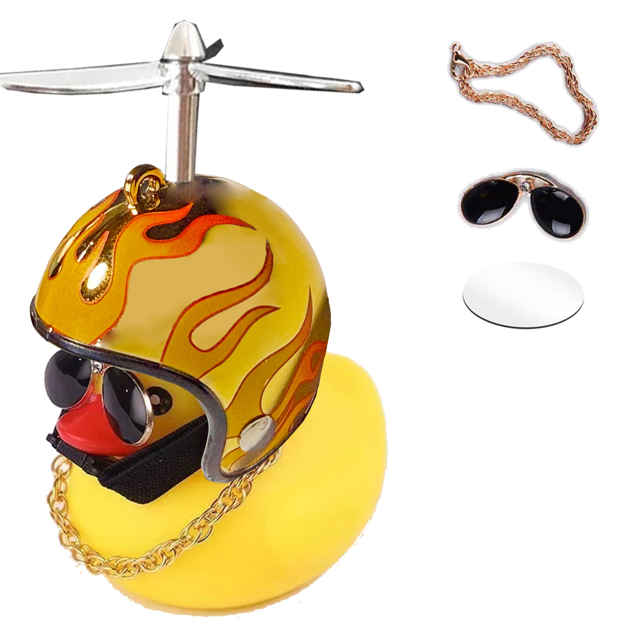 ACEDOAMARE Duck Bike Bell, Cute Rubber Yellow Duck Bicycle Accessories LED Light Propeller Cool Flame Mirror Helmet Squeeze Horns for Cycling Motorcycle Handlebar Bicycle (Mirror gold&Silver fan) โ image 1