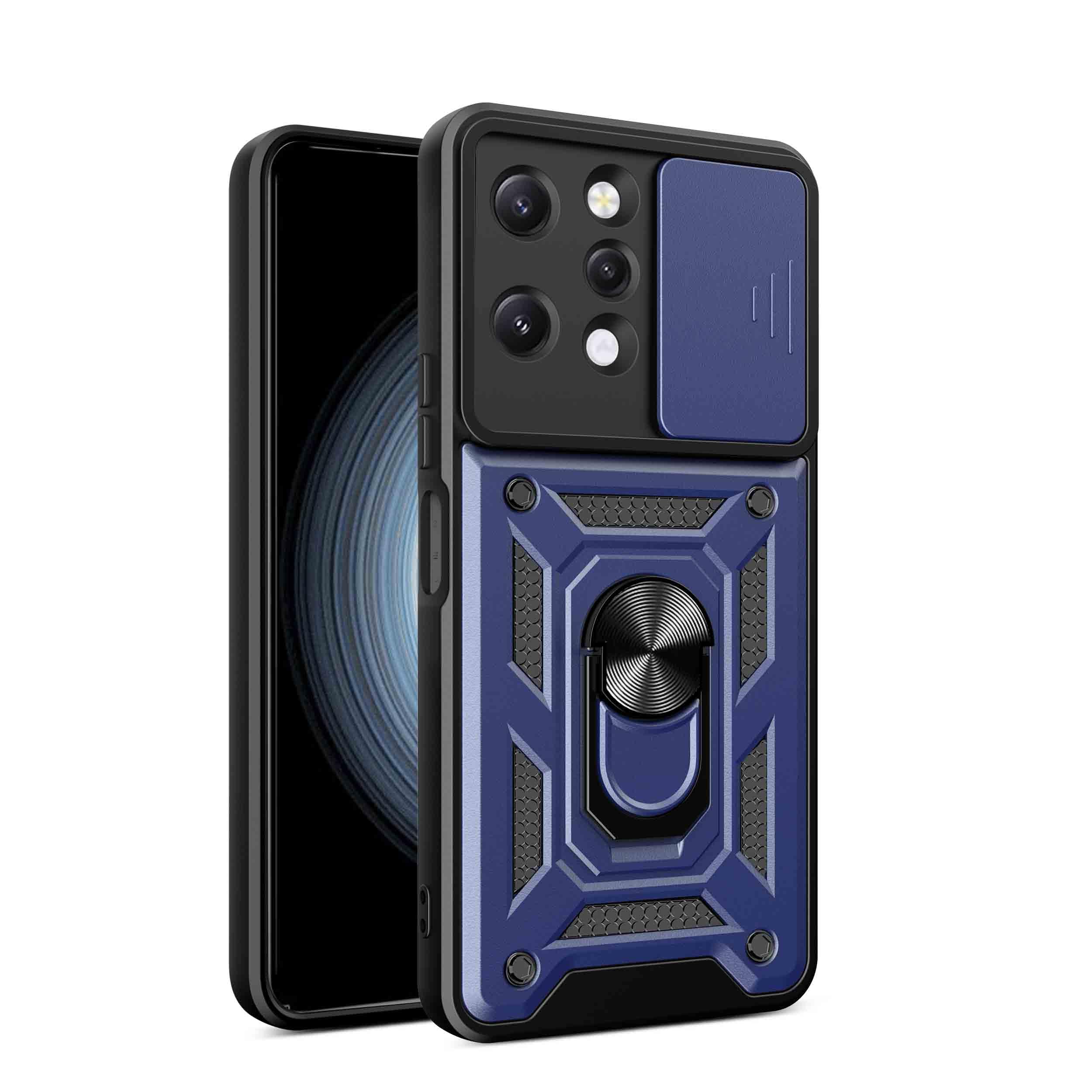 HAOYE Cover for Xiaomi Poco M6 Pro 5G with Rotating Ring, Case with Sliding Camera Cover, TPU Silicone and PC Protective Bumper. Blue