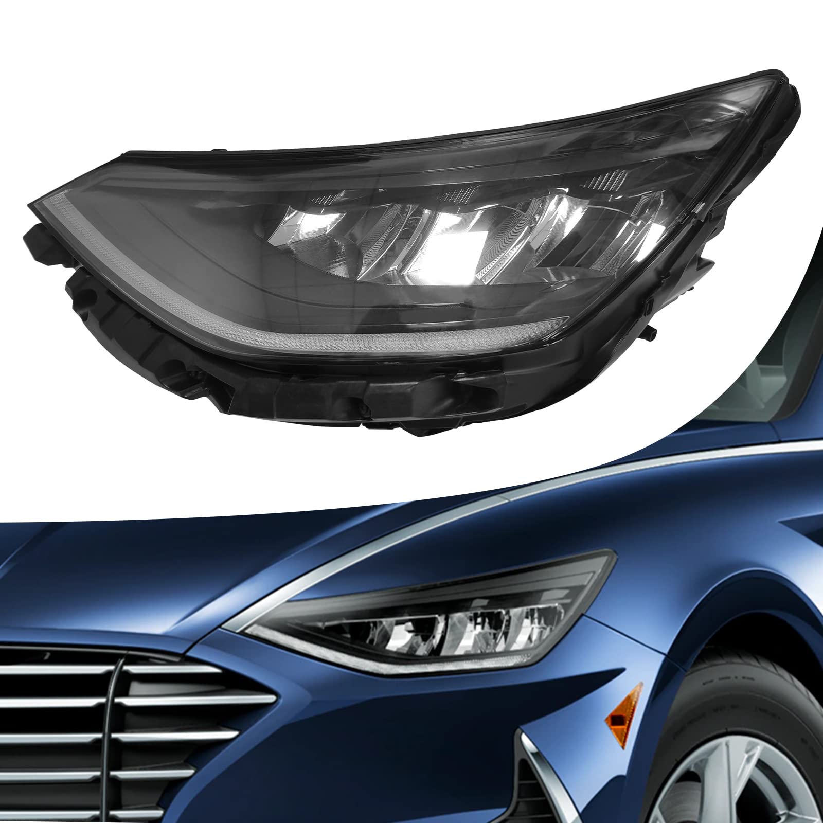 - For 2020 2021 2022 Hyundai Sonata LED Headlight Headlamp Assembly w/LED DRL Left Driver Side Black Housing Replaces 92101L0100 HY2502251
