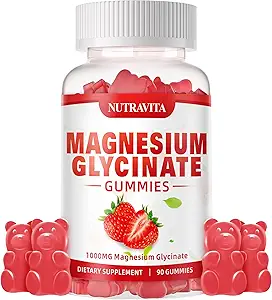 Magnesium Glycinate Gummies 1000mg with Magnesium L-Threonate,Chelated Magnesium Potassium Complex Supplement with VitD, B6, CoQ10, Calcium,Supports for Memory, Calm, Mood - 90 Gummies Strawberry