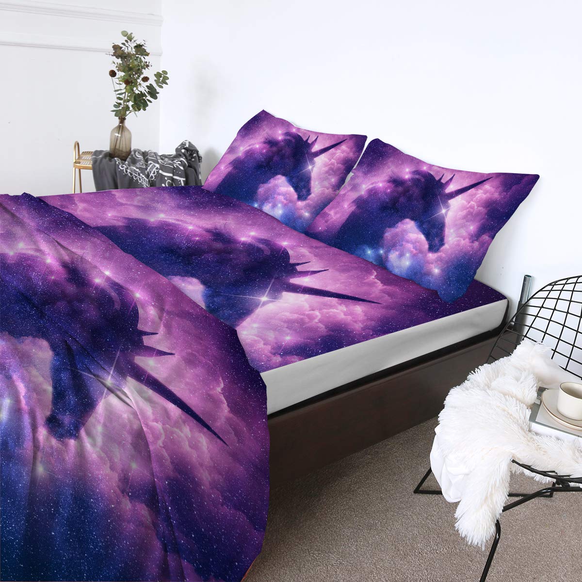 BlessLiving Unicorn Sheets Queen Size for Kids Girls Boys Galaxy Unicorn Print 4 Piece Bedding Ultra Soft Luxurious Set Includes Flat Sheet, Fitted Sheet and 2 Pillowcases