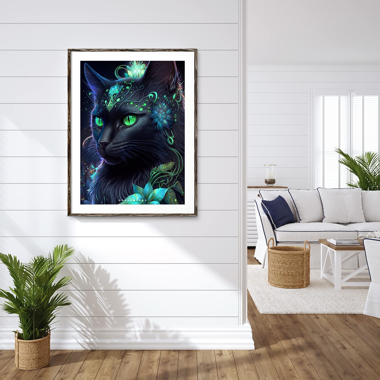 QENSPE 5D Diamond Painting Adulte Noir Chat Diamant Peinture Images Chat Diamond Art Full DIY Diamant Art Peinture Kit Broderie Point De Croix Images Décoration Murale Maison 30x40cm