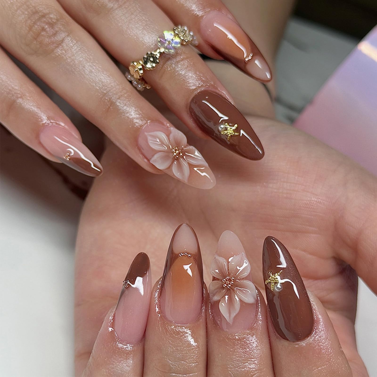 24-Piece Press On Nails Almond Shape, 3D Carved Press Ons Nails, ABS Fake Nails for DIY Manicure-image-25