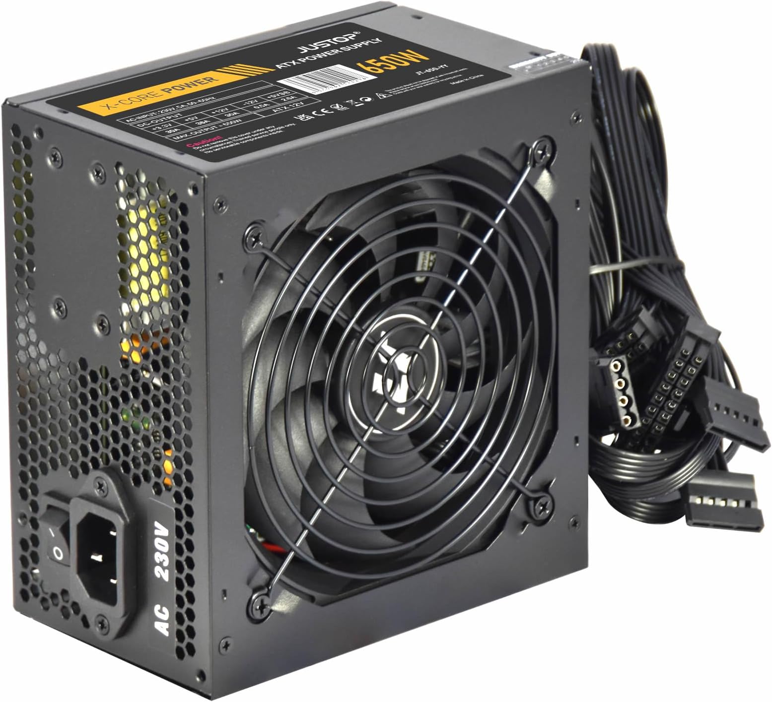 Black 650W PSU, ATX Switching Power Supply, Computer Desktop PC, With 120mm Fan, 8-Pin 12V, 6+2 Pin PCI-E, 6x SATA (650W)