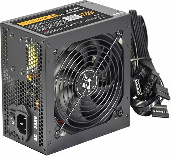 JUSTOP Black 650W PSU, ATX Switching Power Supply, Computer Desktop PC, With 120mm Fan, 8-Pin 12V, 6+2 Pin PCI-E, 6x SATA (650W) - 1