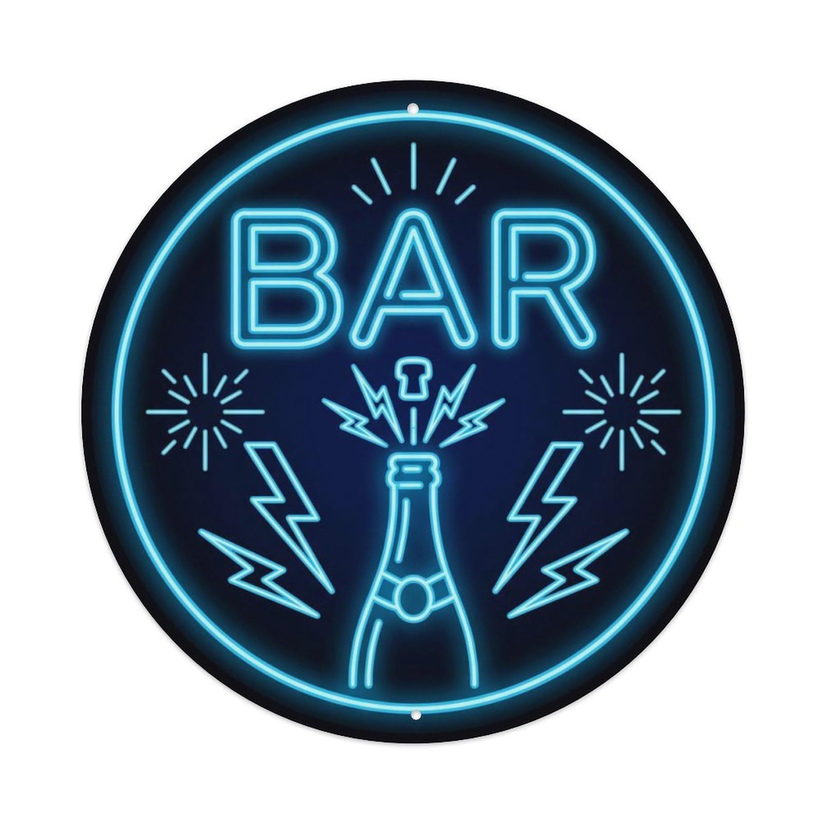 BAR Neon Blue Lounge Metal Tin Sign Plaque Wall Decor for Cafe, Club Bar, Office, Home Garden Round Metal Poster 8x8Inch