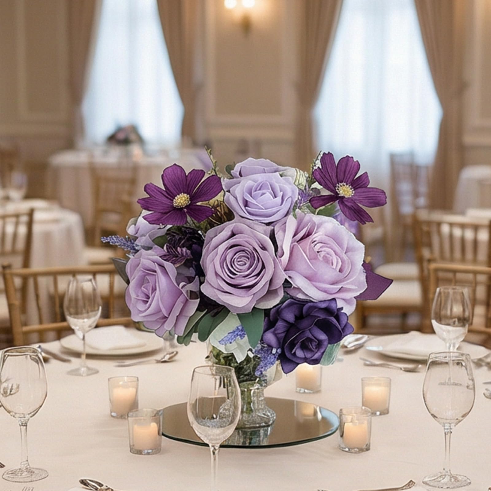 Lot de 4 bouquets de mariage en soie - Arrangement de fleurs artificielles - Texture PVC