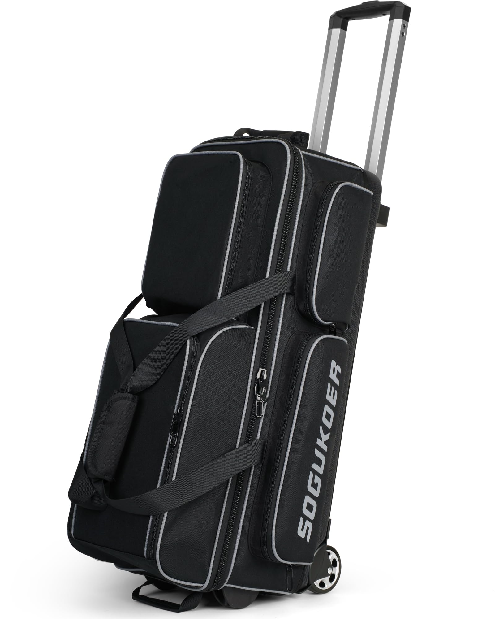 Photo 1 of SOGUKOER 3 Ball Bowling Bags with Wheels, Premium Bowling Bags 3 Ball Roller - 900D Reinforced Oxford, Bowling Ball Bag with Large Separate Shoe Compartment & Accessory Pocket