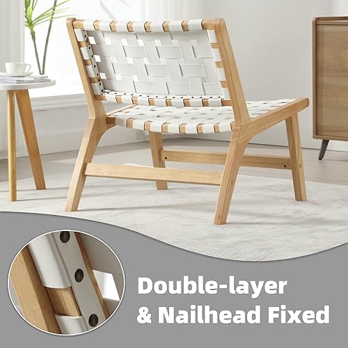 Miniatura 6 de Juego de 2 sillas de comedor de cuero marrón para cocina, sillas de comedor sin brazos de cuero sintético tejido de granja, silla moderna