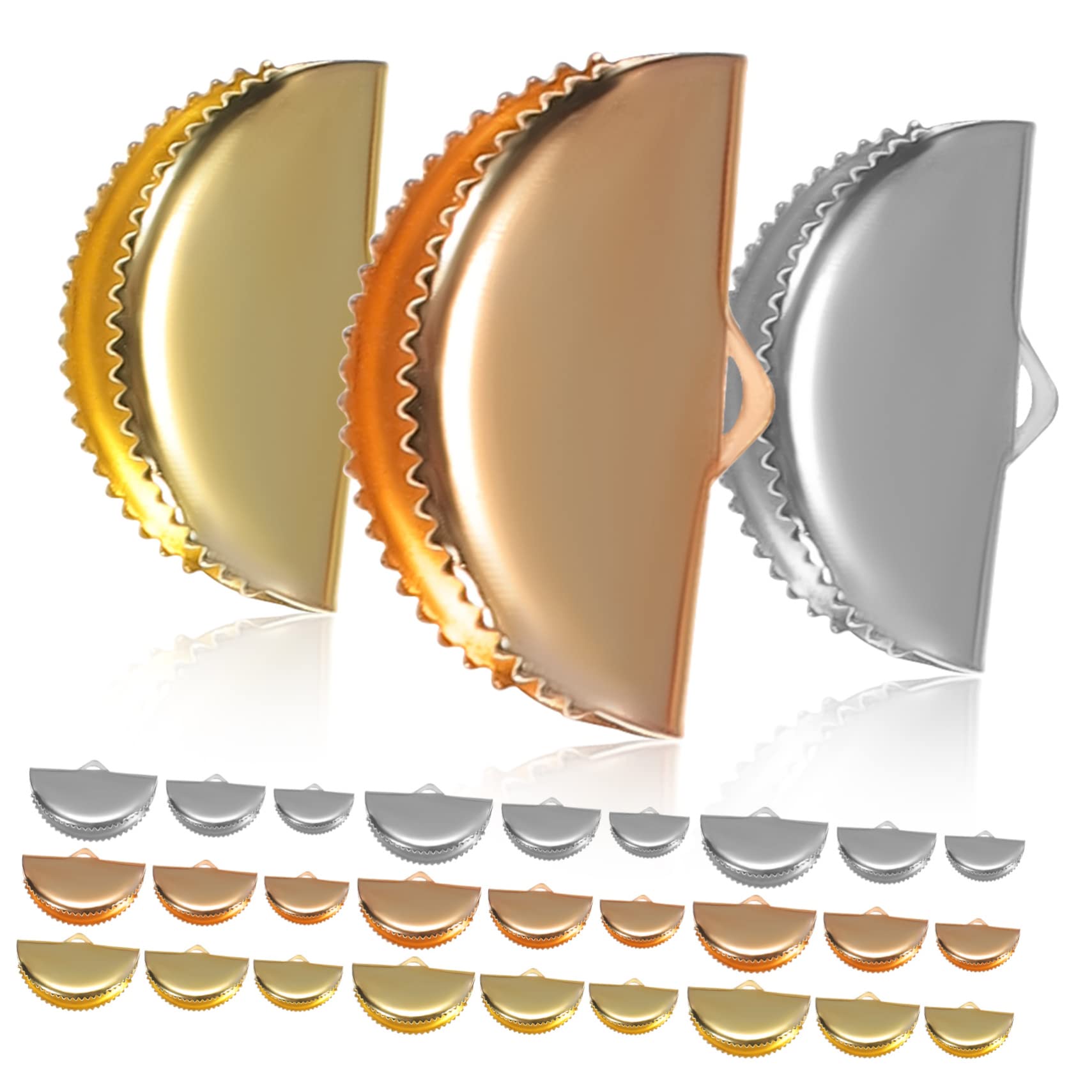 Beatifufu Jewelry Making Accessories 60 Pcs Half Round Sector Shape Crimp Ends Fastener Clasps Leather Clamp Ends for DIY Creations