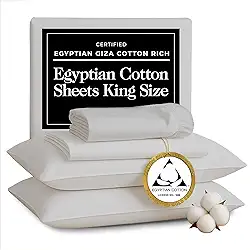 TLC NY Lençóis King Size de cetim de algodão egípcio - 400 fios genuínos luxuosos - Naturalmente crocante, respirável, amigo da pele e refrescantes - Mais macios após cada lavagem - Certificado