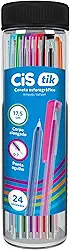 CIS, Caneta Esferografica 0,7 mm TIK Squeeze com 24 unidades, cores Sortidas