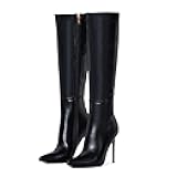 4 inch Women's Knee High Long Boots, Stiletto Tall Pointed Toe Heeled Boot Leather Suede Comfortable Sexy