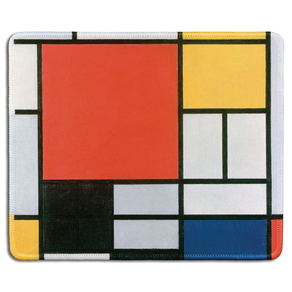 dealzEpic - Art Mouse Pad - Rubber Mousepad with Famous Fine Art Painting of Abstract Colorful Squares Composition in Red, Yellow, Blue and Black by Piet Mondrian - Stitched Edges - 9.5x7.9 inches