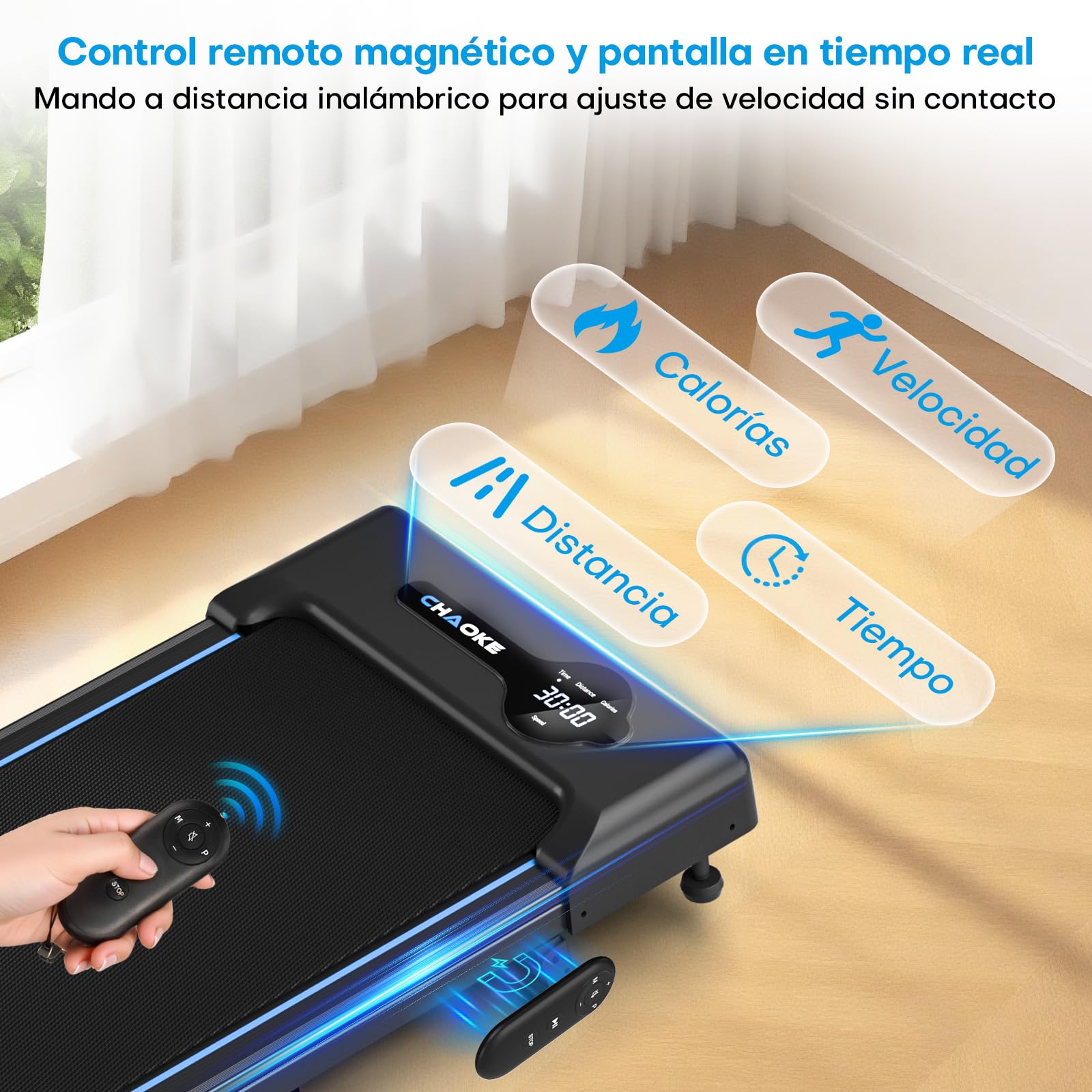 Cinta de Correr CHAOKE Walking Pad con inclinación del 9%, Cinta de Correr bajo Escritorio a 10 km/h, Motor silencioso de 2,75 CV, Capacidad máxima de 150 kg, con 12 programas HIIT y Control Remoto