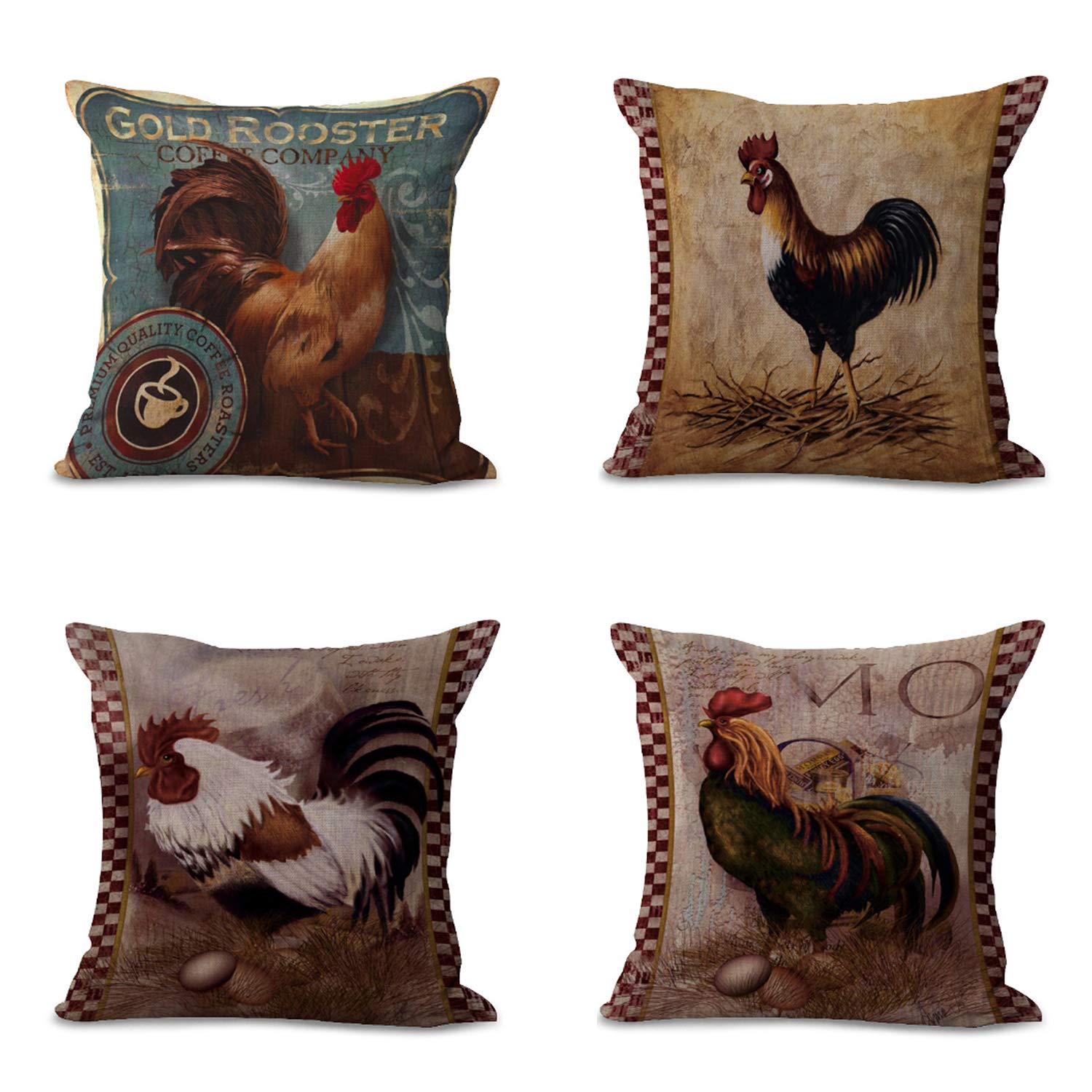 Hengjiang 4 Federe Per Cuscino 60x60 Cm In Cotone E Lino – Stampa Fronte/Retro, Cerniera Nascosta, Ideali Per Divano E Letto