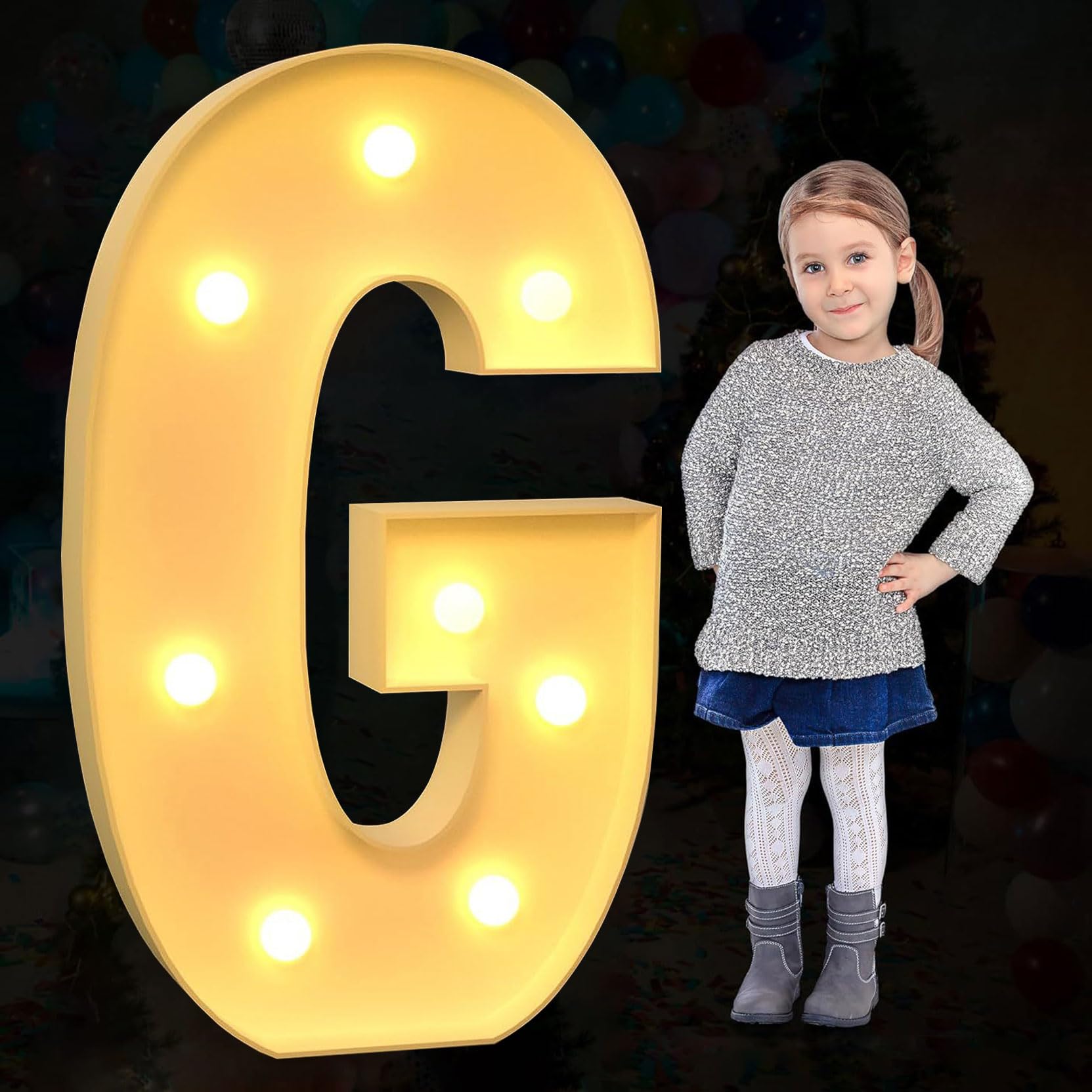 Large Marquee Letter Light Up, Decorative LED Alphabet Lights, Party Decor Pre-cut Foam Board Set for Wedding Birthday Holiday, Letter G, 70cm-2.3ft — image 1