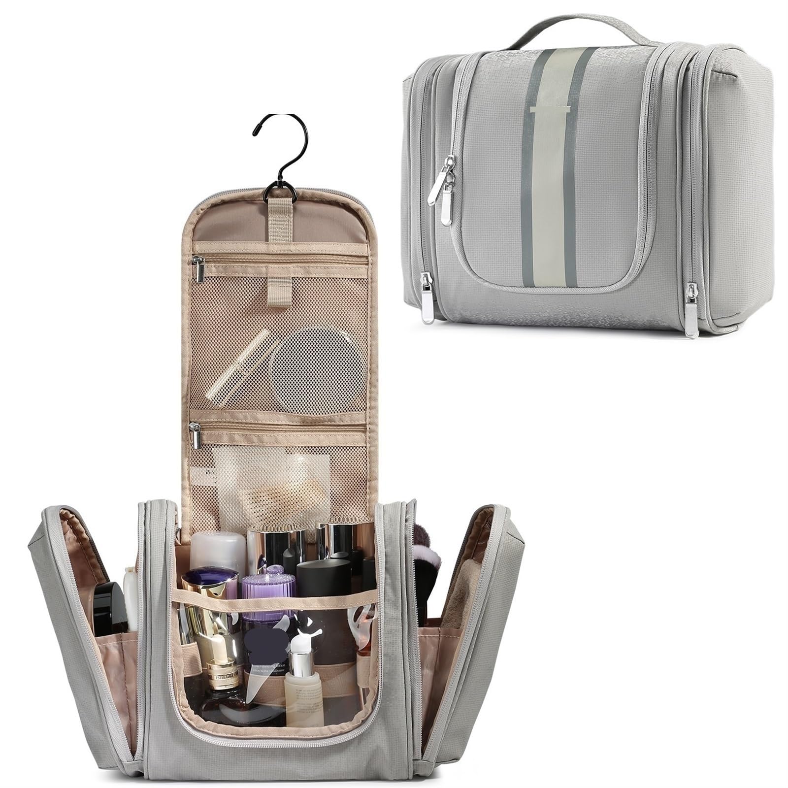 Neceser Bolsas de Viaje Colgantes, Nuevo Organizador de Maquillaje Transparente Impermeable, Gran Capacidad, Neceser cosmético, Estuche organizadores(Black,L)