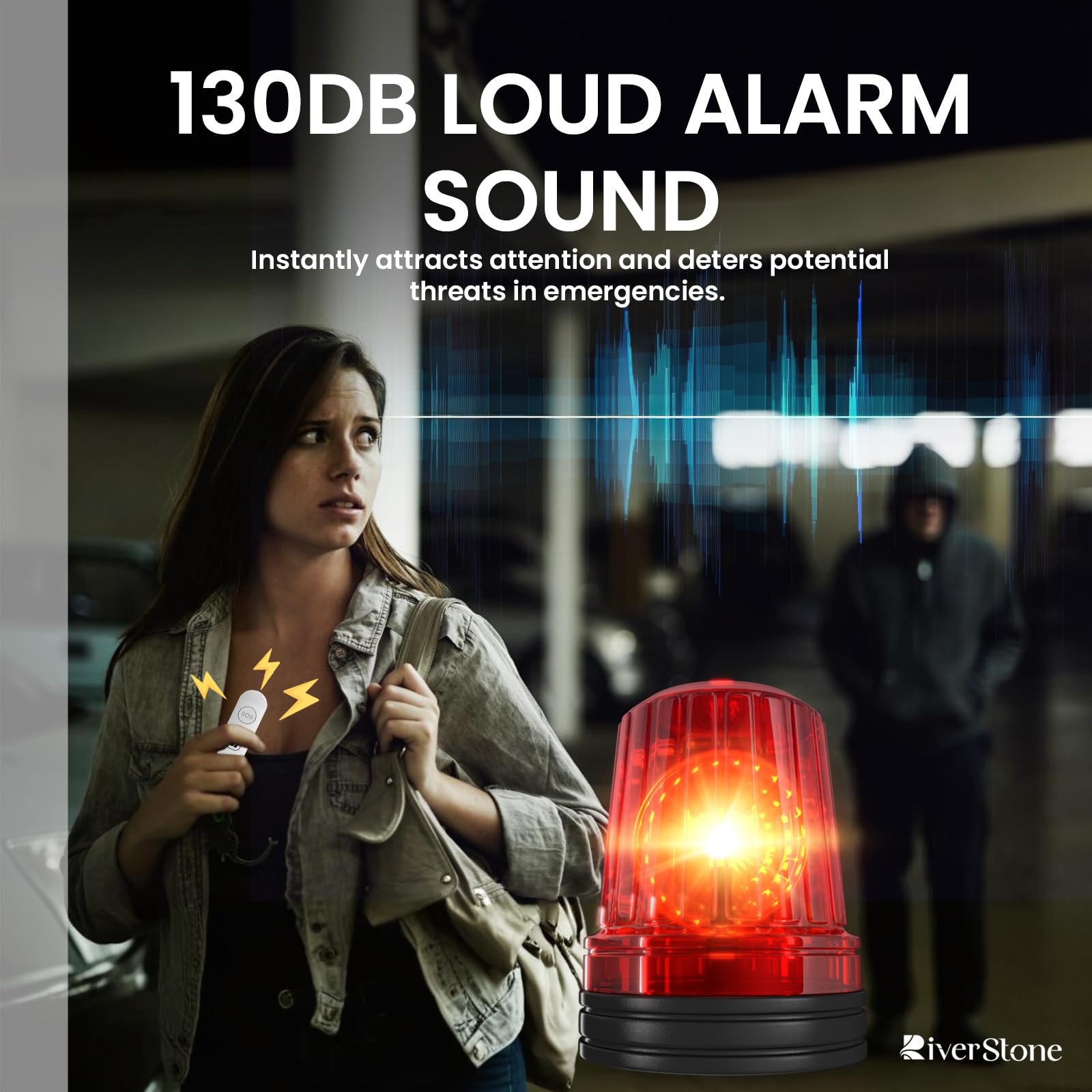 RiverStone Alarme de Sécurité personnelle 130dB pour Apple FindMy iOS (14.5+) Porte-Clés Traceur Anti-Agression, Sirène d’Urgence Femme Enfant Senior, Localisation, Auto-Défense, Batterie Longue Durée