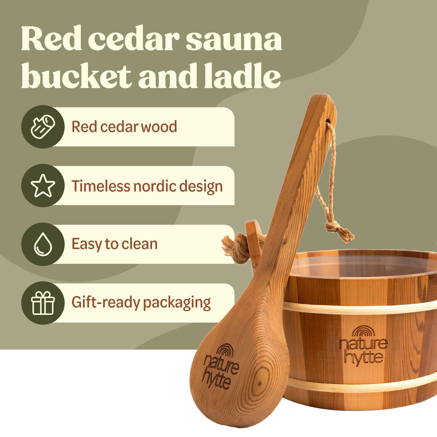 Amazon.com : Nature Hytte - Red Cedar Sauna Bucket and Ladle Set