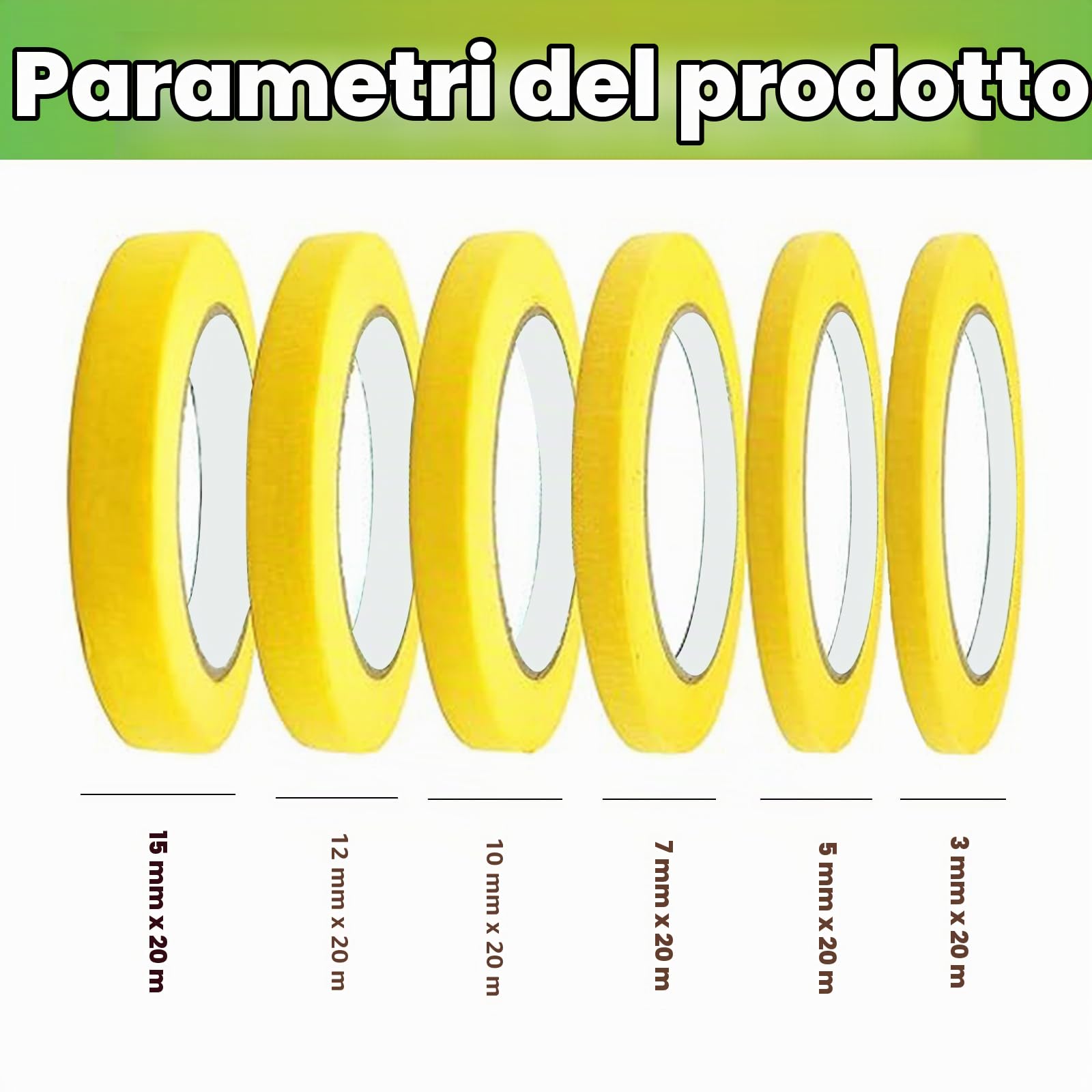 6 Rotoli di Nastro Adesivo,nastro adesivo carta,nastro mascheratura,nastro per mascheratura,Nastro Adesivo Giallo 3/5/7/10/12/15mm,Adatto per Artigianato,carrozzerie e Decorazioni Fai-da-Te