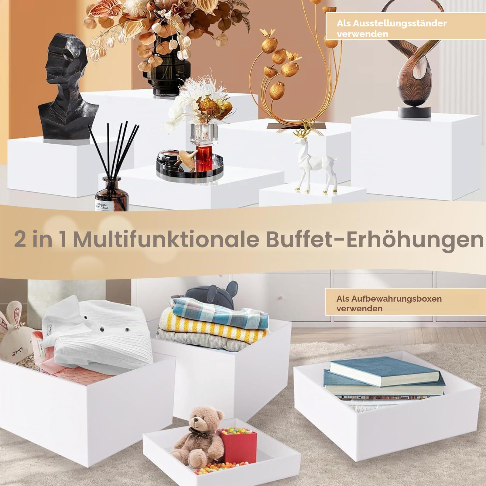 Buffet Riser Ständer, 6 Stück Weiße Display Acryl Riser Ständer mit Hohlen Böden 3" 4" 5" 6" 7" 8" Dessertständer & Food Display Ständer für Kuchen, Desserts, Schmuck, Hochzeit & Party Deko