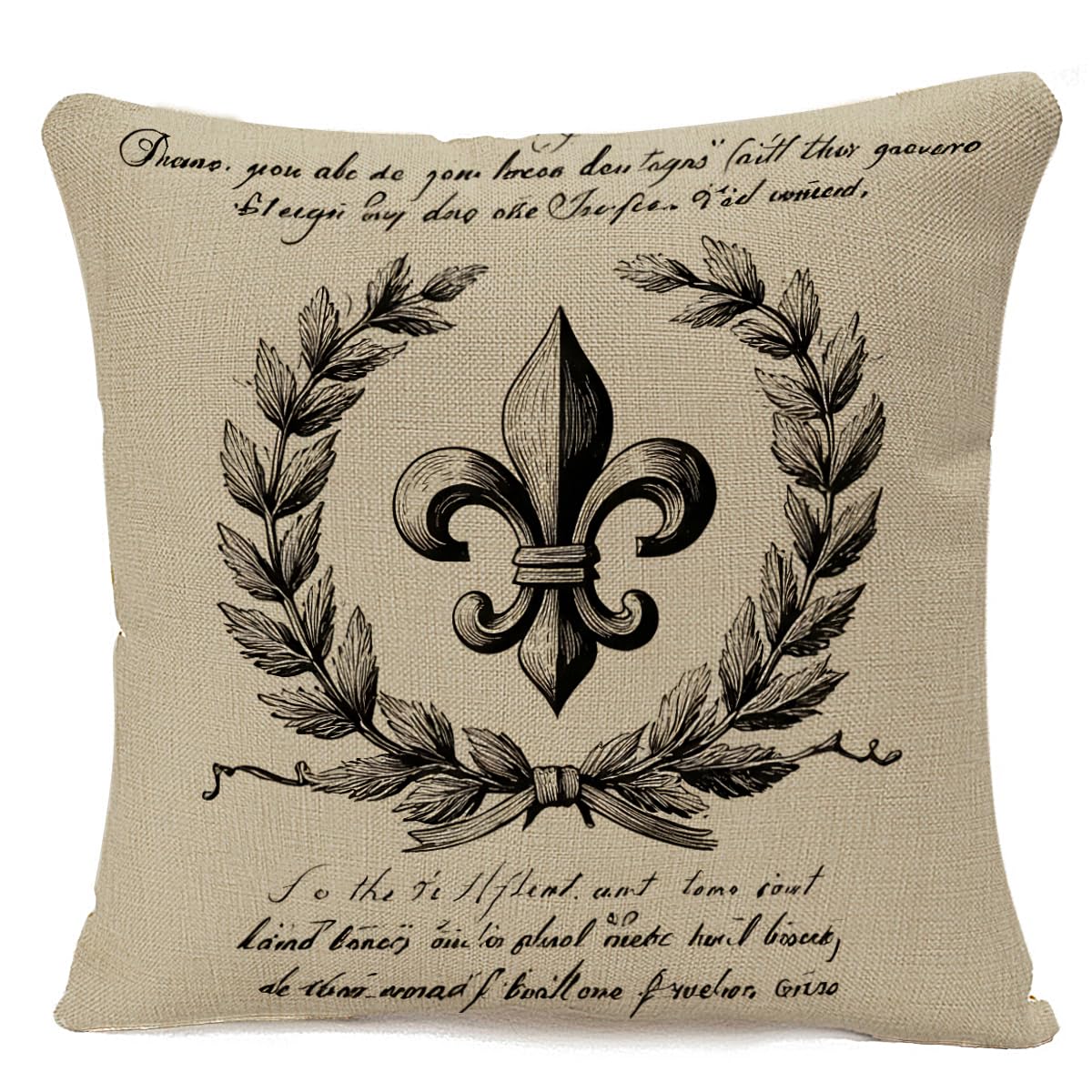 IBILIU Fleur De Lis Throw Pillow Covers 18X18,Flower Wreath Vintage Retro Black Linen Burlap Cushion Cases Decorative Pillow Cases for Couch Sofa Bedroom