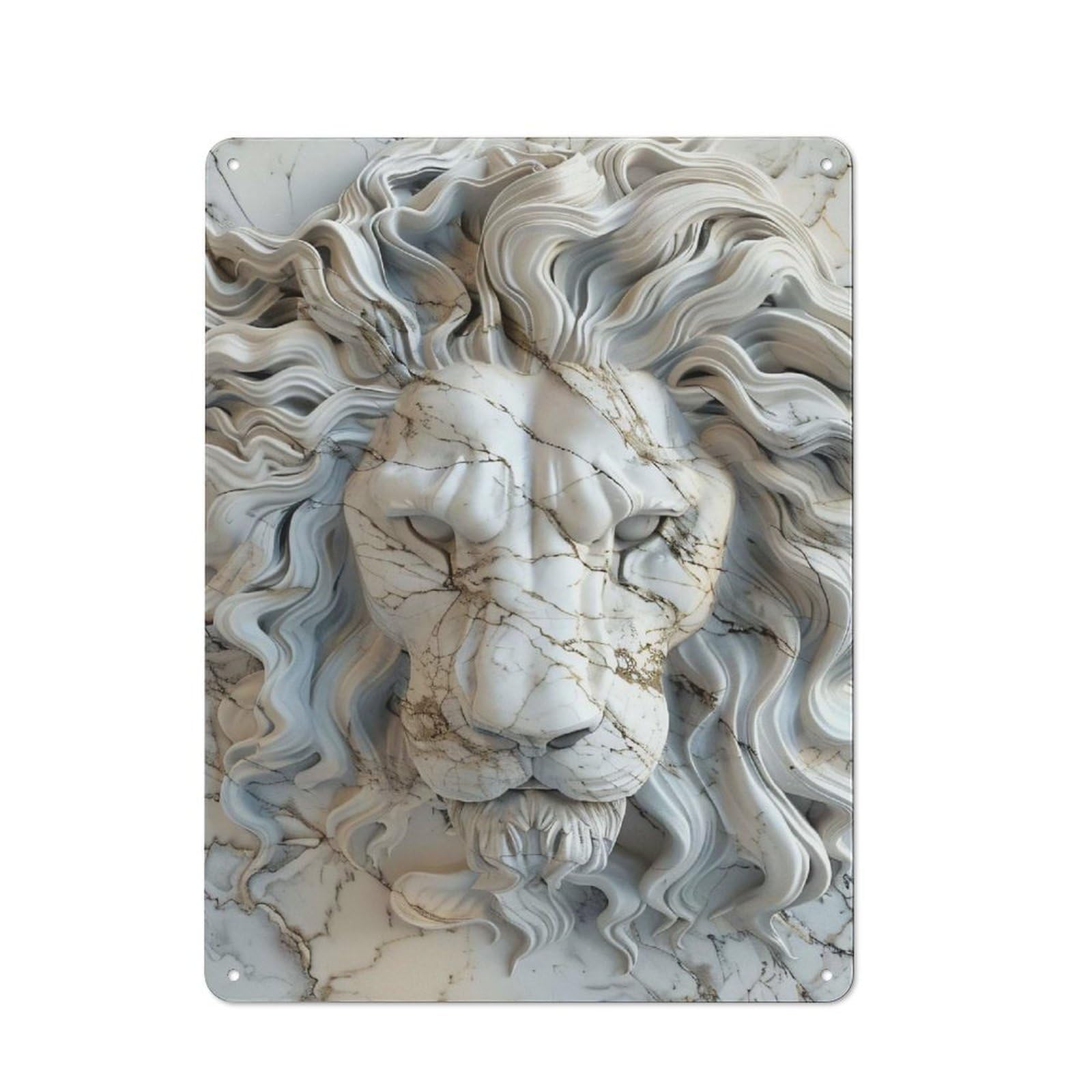 Junmoney Style-19 Marble Lion Head Statue Printed Metal Sign 40X30cm For Café Or Home Bar, For Kitchen And Home Bar Decor, For Cafés, Pubs And Restaurants