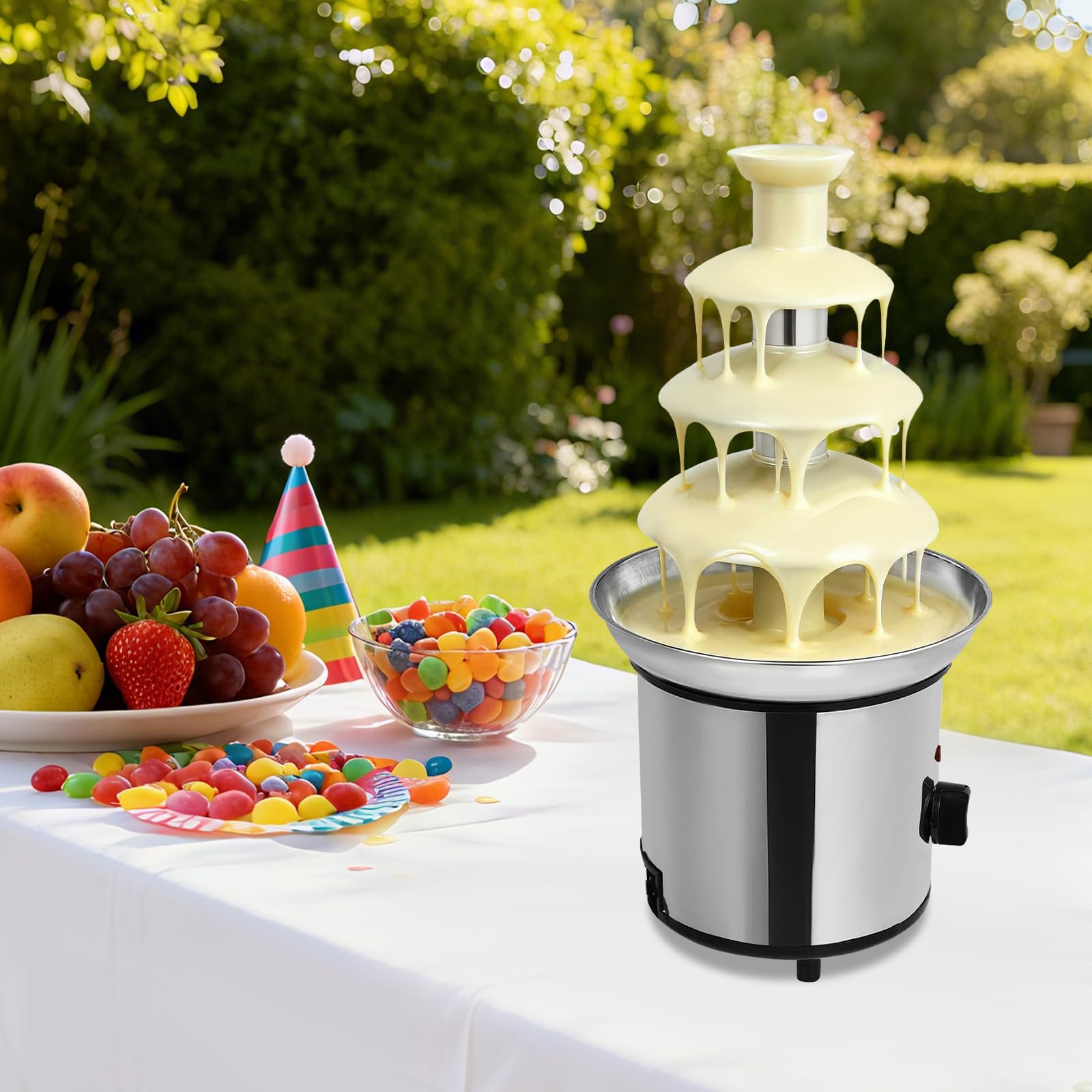 Schokobrunnen Elektrisch 170W 4-Etagen, 1.8L Kapazität Schokoladenfontäne mit Spiraldesign, Edelstahl 430 PP Material für Party Hochzeit Geburtstag, Haushalt Familie Event Catering