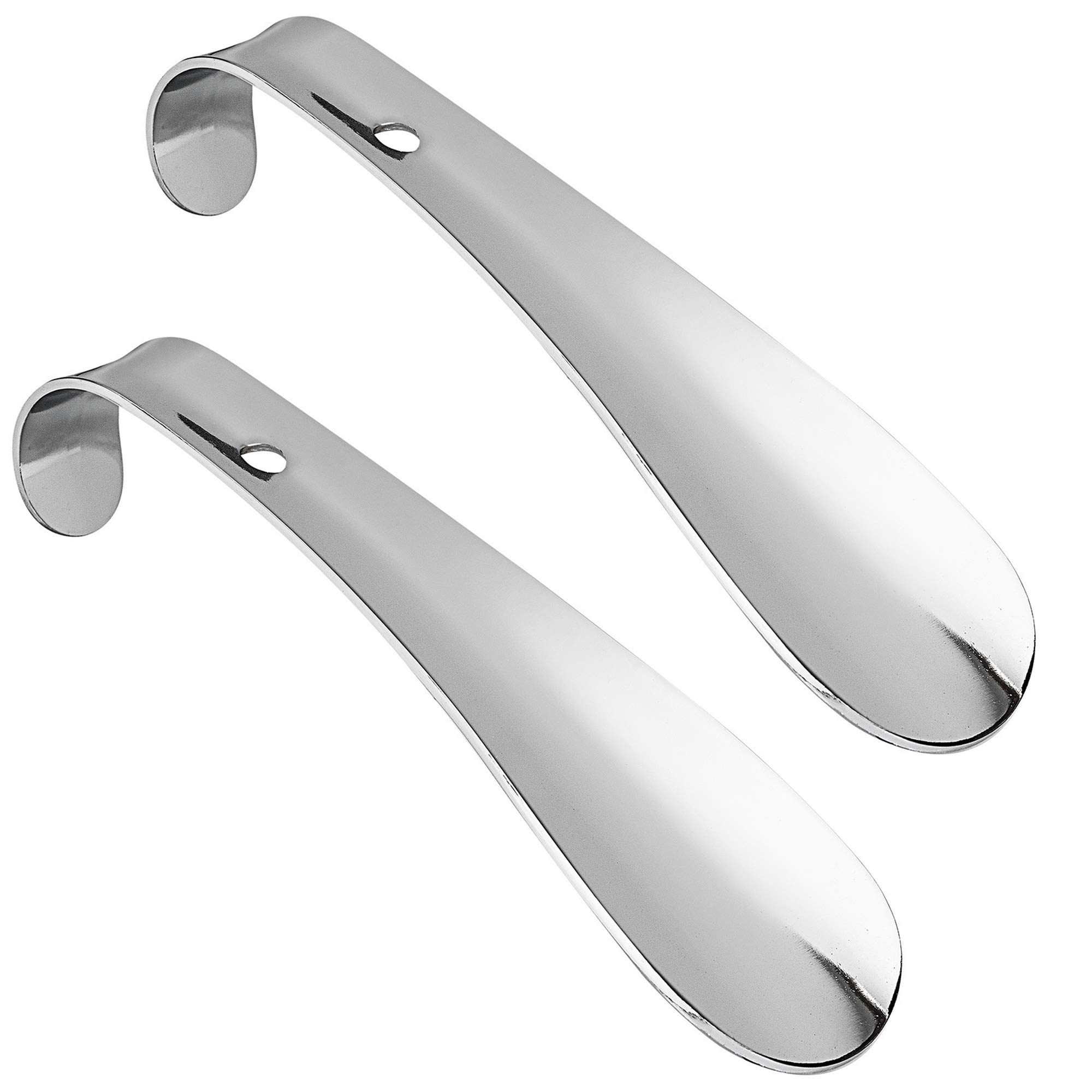 PREMYO 2 Pack Schuhlöffel Kurz aus Metall - Schuhanzieher Klein 16 cm Handlich - Stabil aus Stahl Öse zum Aufhängen