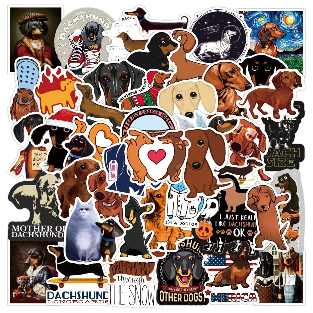 50Pcs Dachshund Stickers, Cartoon Dog Stickers Pack