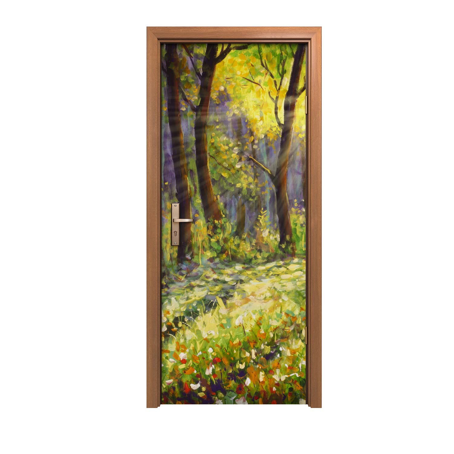 Autocollant de porte 90x200 fleurs de forêt nature : décoration murale design
