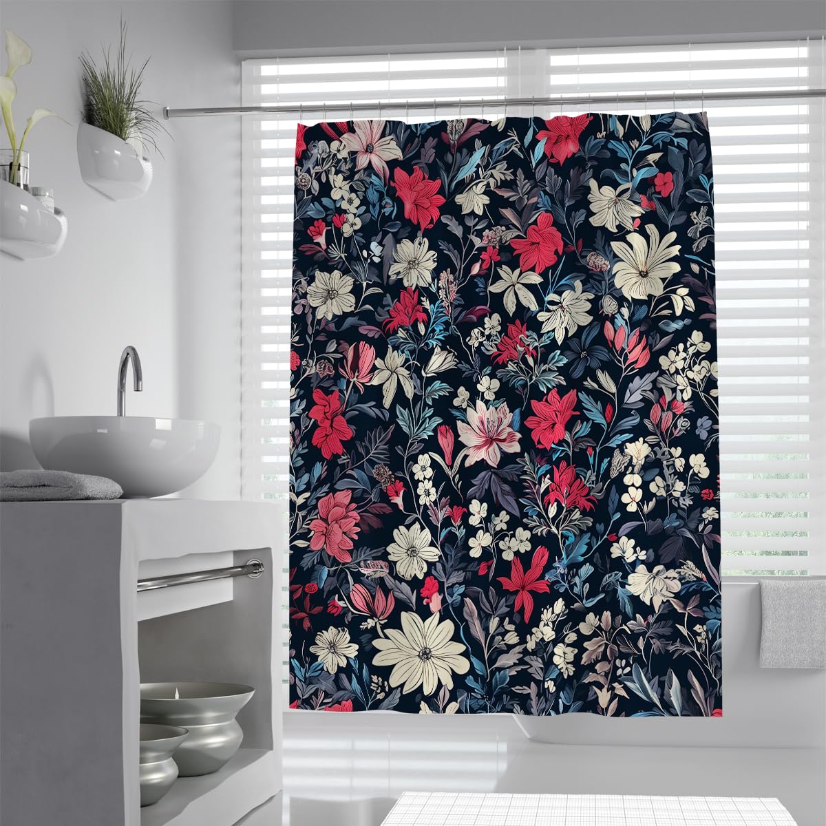 OLLIAR Home Vintage Floral Shower Curtain 180x180 Boho Botanical Shower Curtains for Bathroom Decor Sets Waterproof Polyester Fabric Shower Curtain Set with Hooks