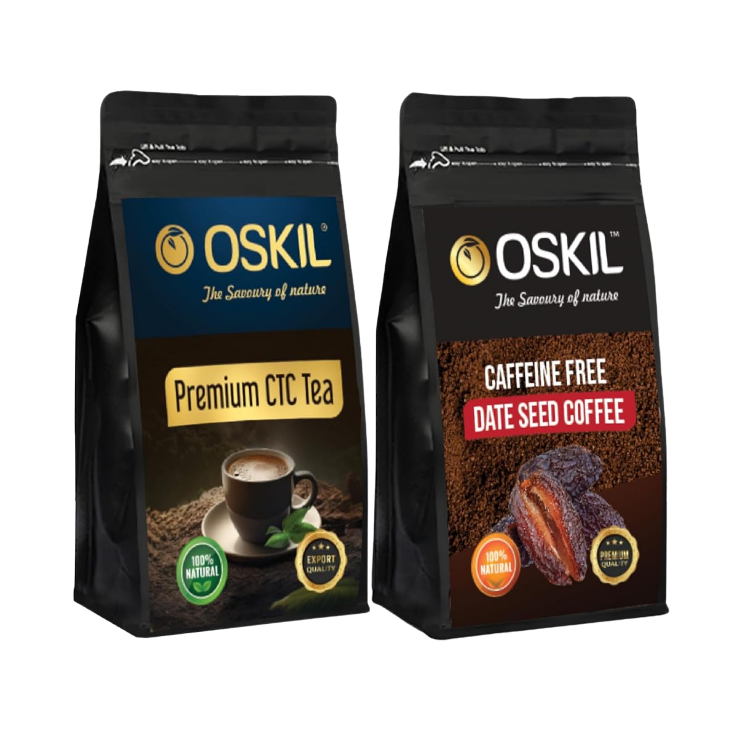 OSKIL Premium CTC Tea (200g) and Caffeine Free Date Seed Coffee (250g) Combo Pack, 100% Natural,-image-10