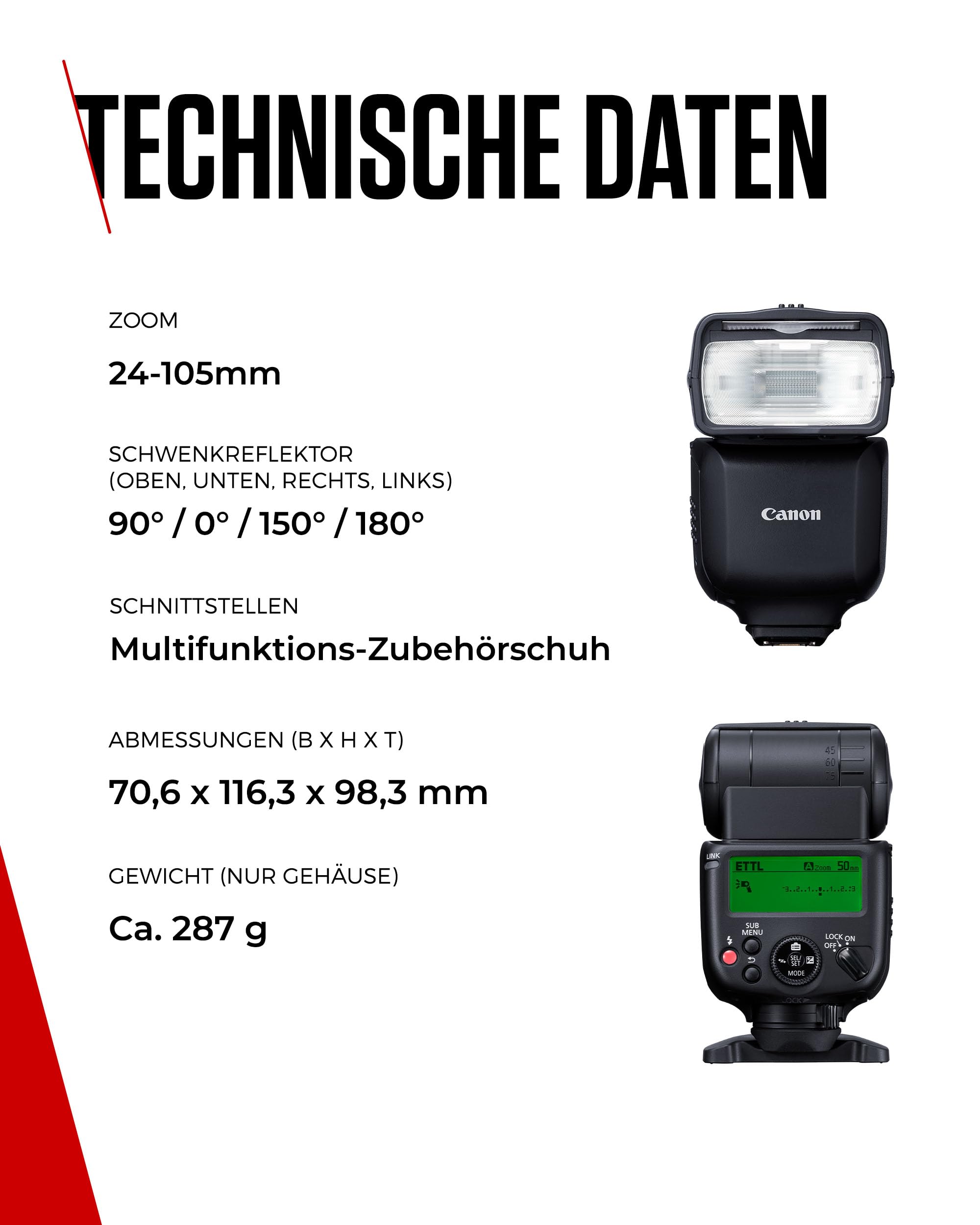 Canon Speedlite EL-10 Blitzgerät (Leitzahl 40, 24-105mm Brennweite, 1,5s Ladezeit, kabellose Steuerung, E-TTL II, Camera Connect, 1/1 bis 1/1024 Leistung, 180° Neigung, Kompatibiltät beachten) Schwarz