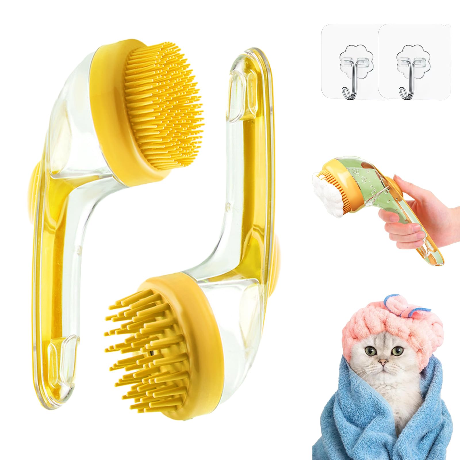 Spazzola da bagno per animali domestici 2 in 1, strumento di lavaggio per cani e gatti con dispenser di sapone, adatta per animali domestici a pelo lungo, pelo corto, morbido e ispido