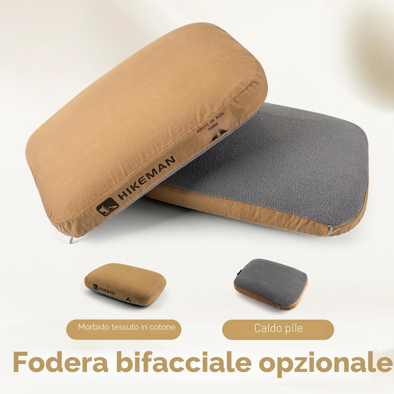HIKEMAN Cuscino da campeggio in memory foam, ultraleggero, da viaggio, cuscino di supporto per il collo, morbido ed ergonomico, per campeggio, auto, spiaggia, ufficio (verde militare)