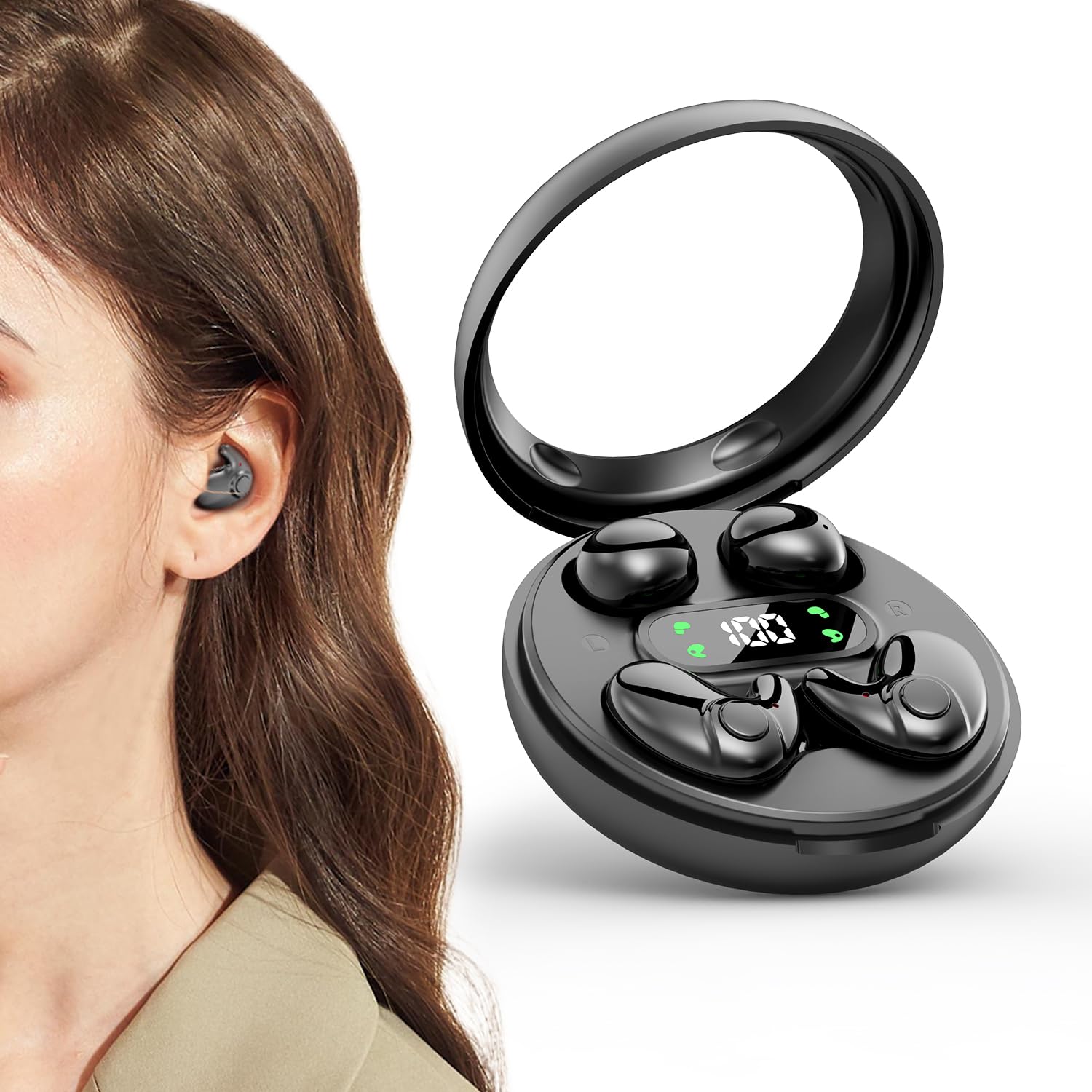 Two Pairs Mini Invisible Bluetooth Earbuds Comfortable Wireless Sleep Headphones with Mic IPX5 Waterproof Earphones Stereo Sound Quality