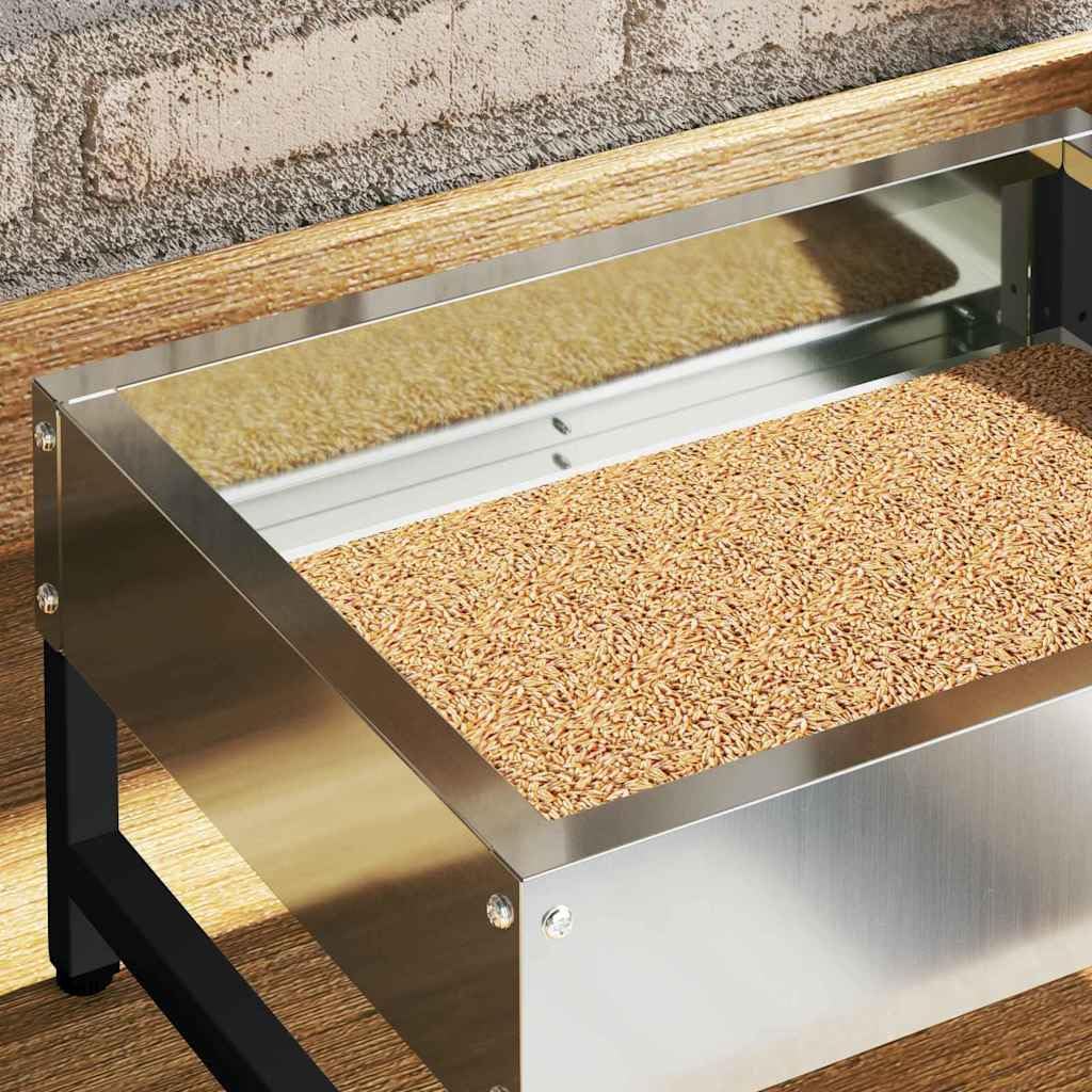 Comedero para pájaros plateado de acero galvanizado, 34 x 26 x 16 cm, capacidad de 3 kg, resistente a la intemperie y al agua, para interior y exterior, con soporte para dos lápices de