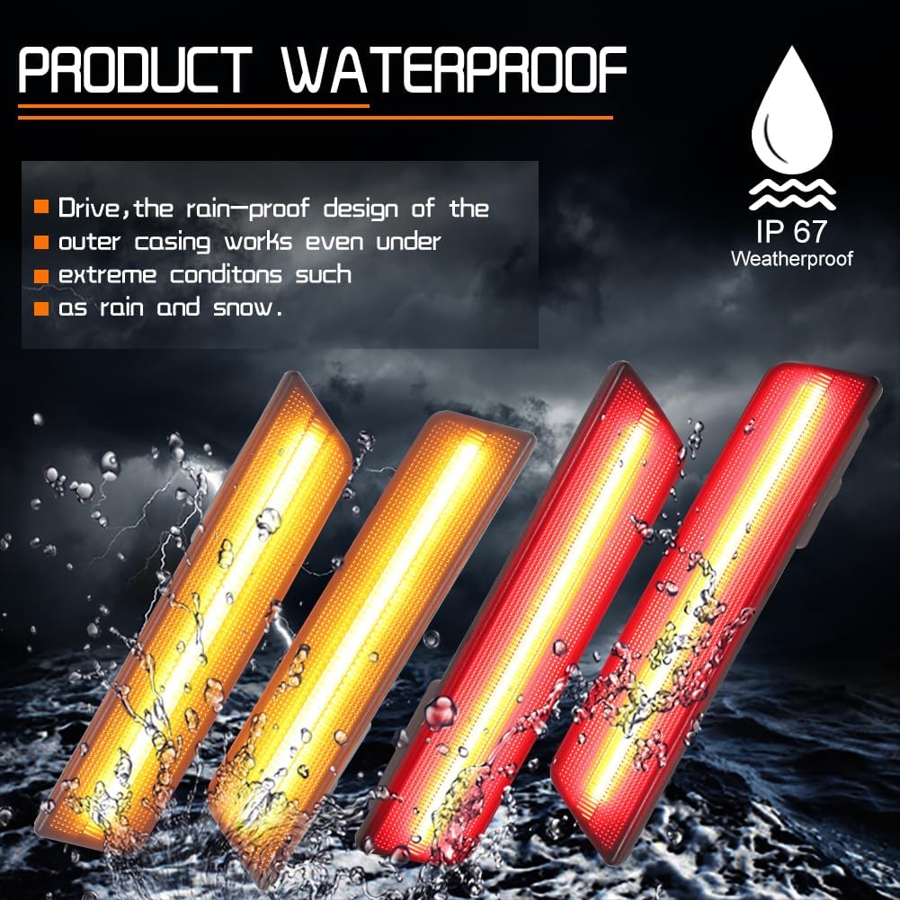 For 2008 2009 2010 2011 2012 2013 2014 Challenger R/T Classic Rallye Redline SRT8 SRT SXT R/T SE Front Rear Bumper Side Marker Lights Full Amber & Red Led Lights Clear Lens 4 pcs