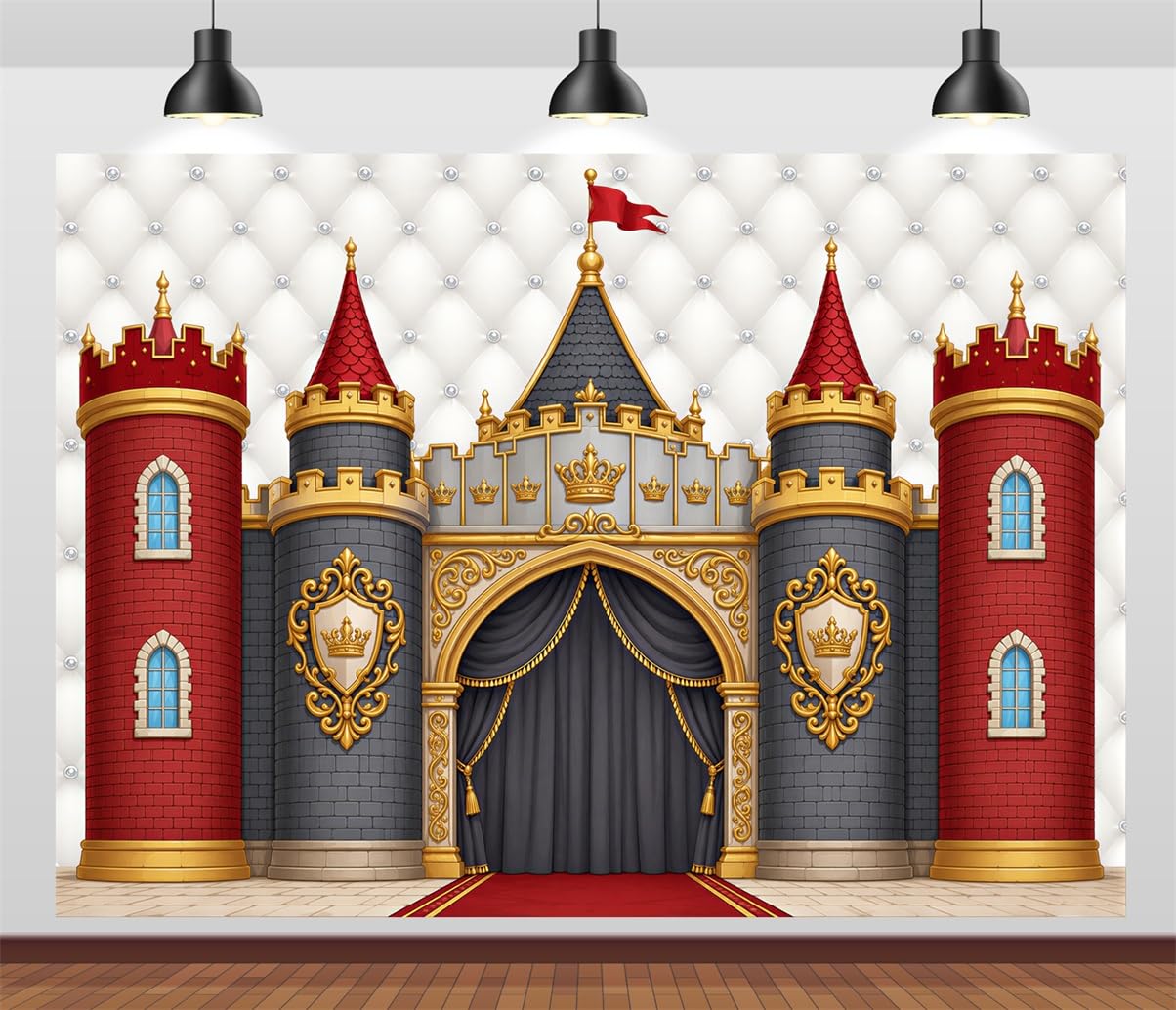 BELECO 3x2.5m Sfondo in tessuto Castello Fiabesco Reale | Castello Regno Tappeto Rosso Medievale Sfondo Festa Compleanno Principe Principessa Telo Di Sfondo