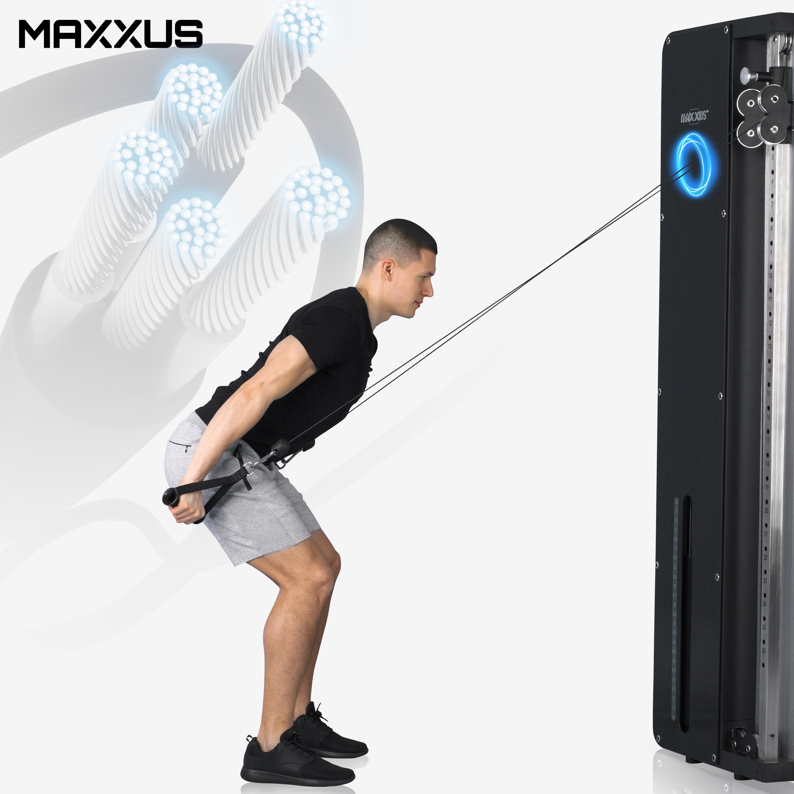 MAXXUS SmartGym H1 / H8 Kabelzugstation - Wandmontage, Gewichtsplatten, Handgriffe, Kettenverlängerungen, Stahl - Kraftstation, Kabelturm, Seilzug Turm, Latzugstation Zuhause, Fitnessgerät, Homegym