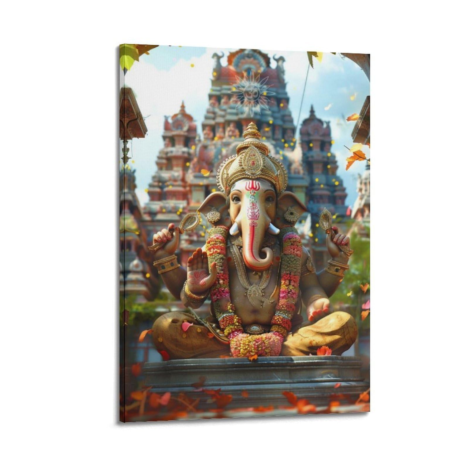 CENGLIS Poster indù – Ganesha con decorazioni e simboli, poster per celebrare festival poster moderno da parete su tela decorazione estetica pittura 60 x 90 cm con cornice