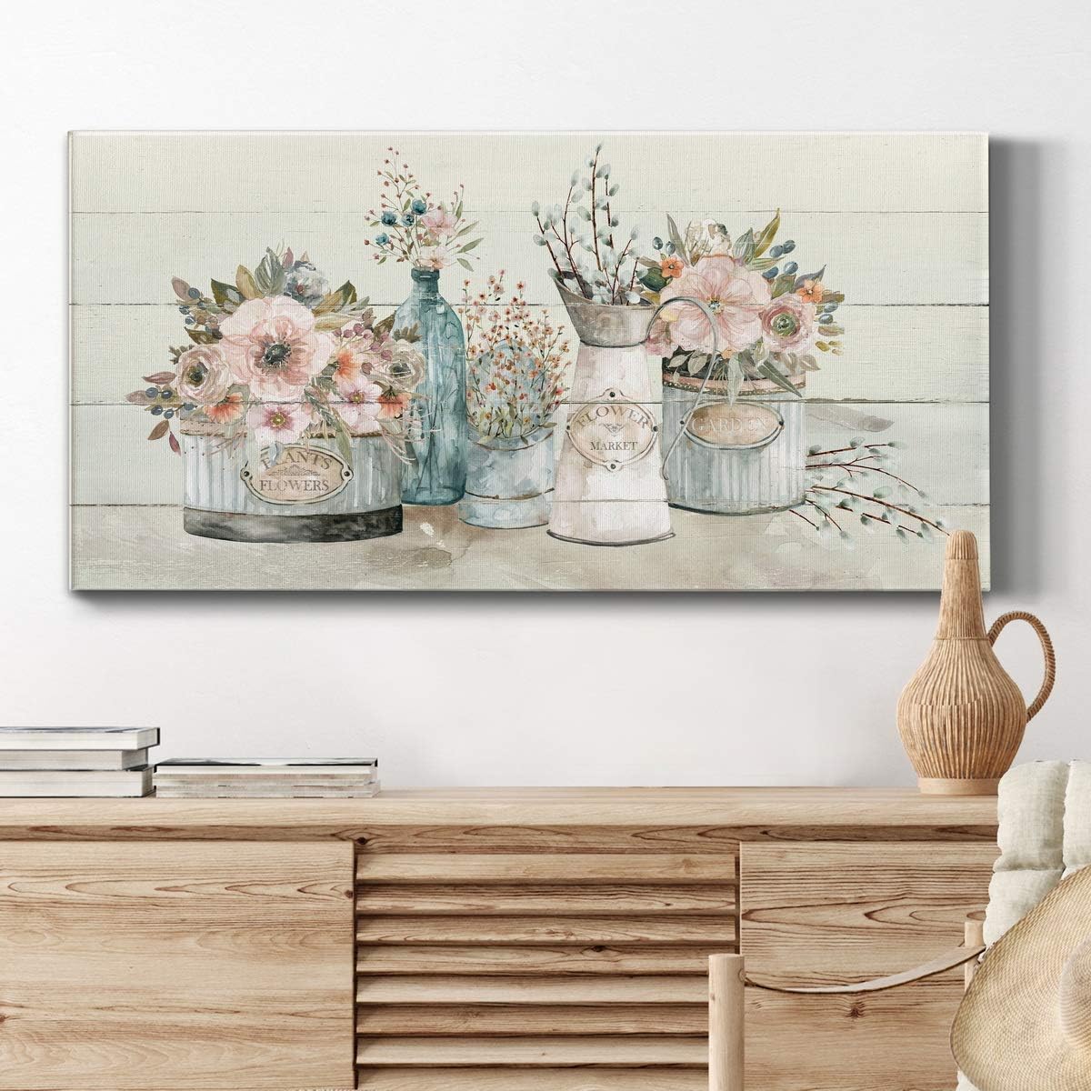 Renditions Gallery Neutral Color Wall Art, Wall Décor Canvas, Beaches, Floral, Animals, Southwestern, & Vintage Styles, Ready to Hang -Flower Market 12X24